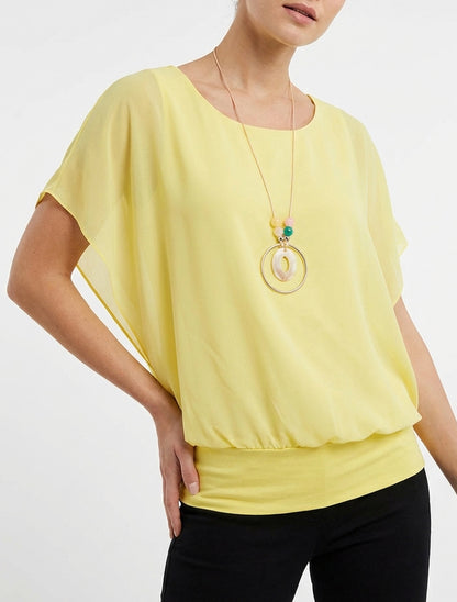 Top a tinta unita con maniche corte - Giallo