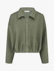 Veste coupe boule zippée effet froncé - Kaki - 1