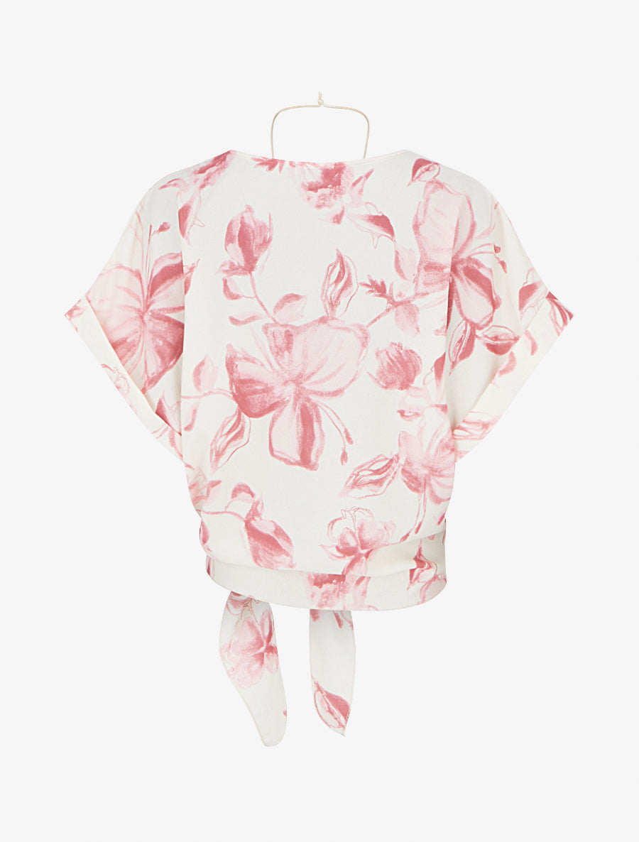 Top imprimé floral à nouer - Rose - 2
