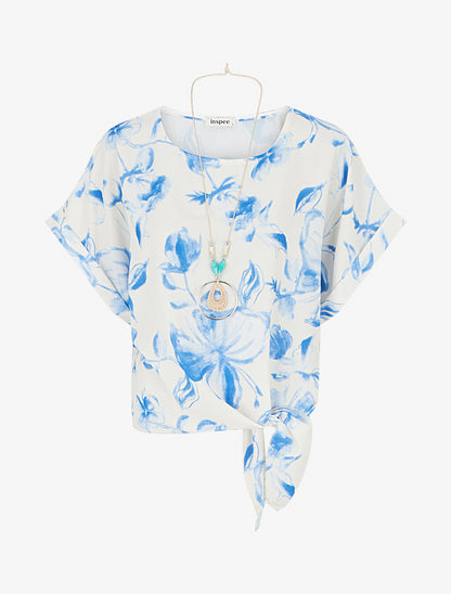 Top imprimé floral à nouer - Bleu ciel - 1