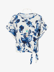 Top imprimé floral à nouer - Marine - 1