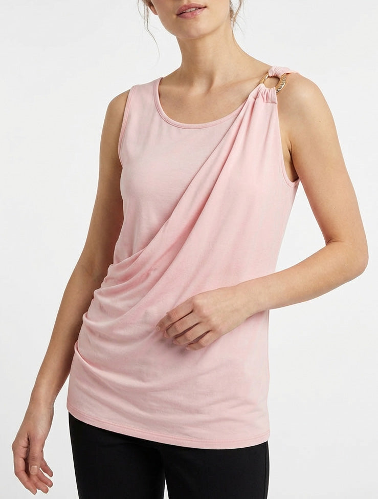 Top senza maniche effetto drappeggiato con spallina gioiello - Rosa