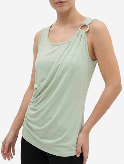 Top senza maniche effetto drappeggiato con spallina gioiello - Verde mandorla