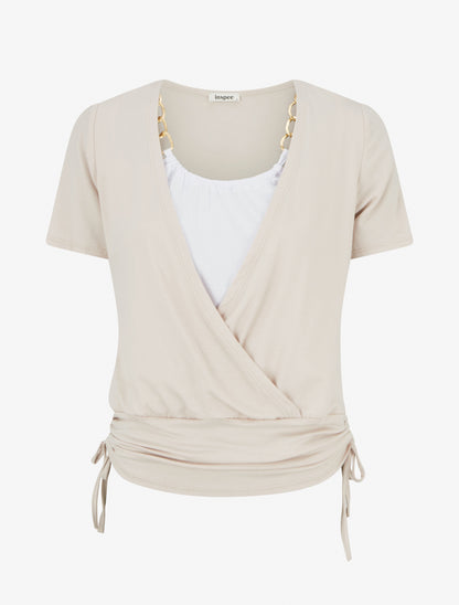 Top effet superposé à chaînes - Beige - 1