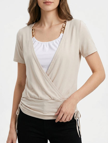 Top con effetto sovrapposto a catene - Beige