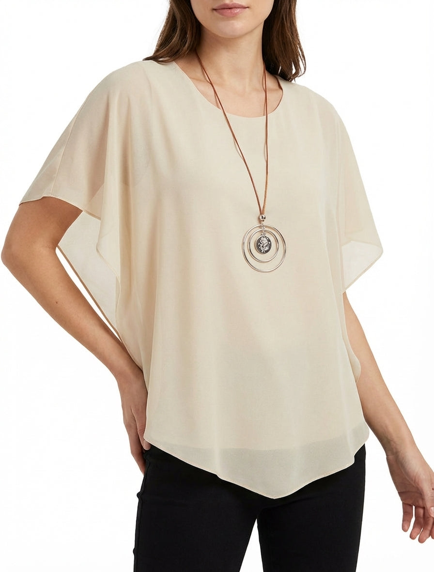 Top fluido a destra in voile - Beige