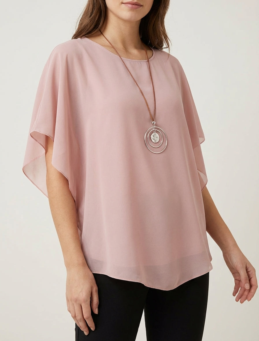 Top fluido a destra in voile - Rosa