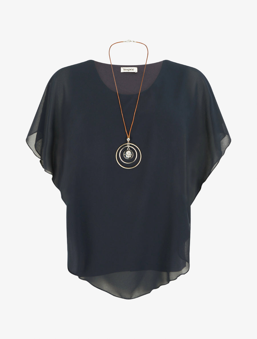 Top droit fluide en voile - Marine - 1