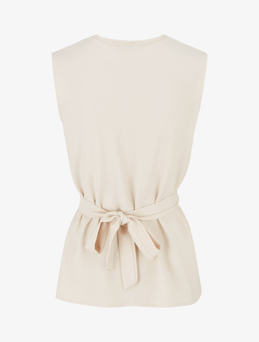 Top uni sans manches à col bénitier - Beige - 2