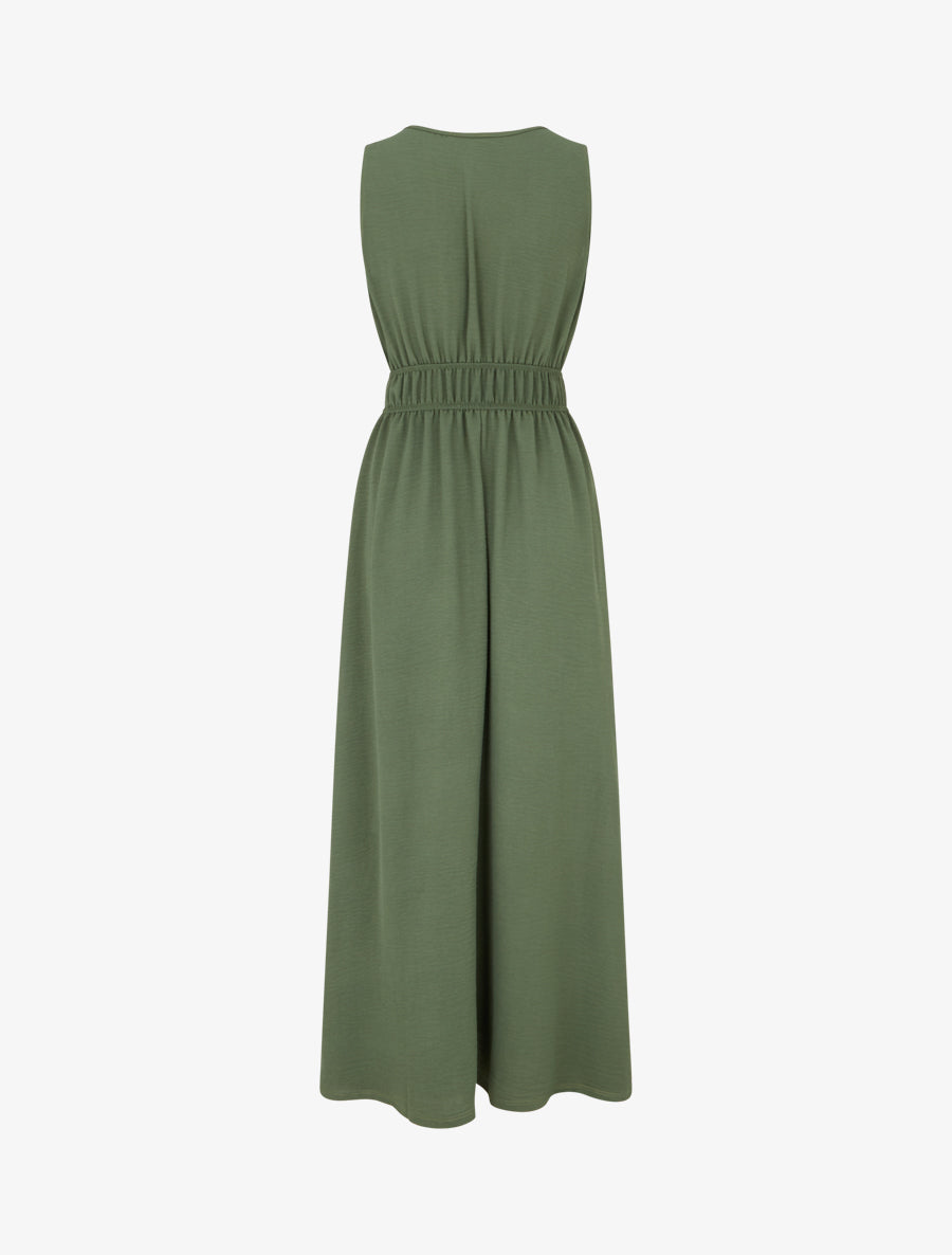 Robe unie à empiècement perles en bois - Kaki - 2