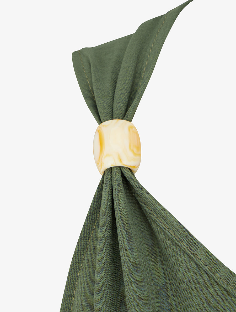 Robe unie à empiècement perles en bois - Kaki - 3