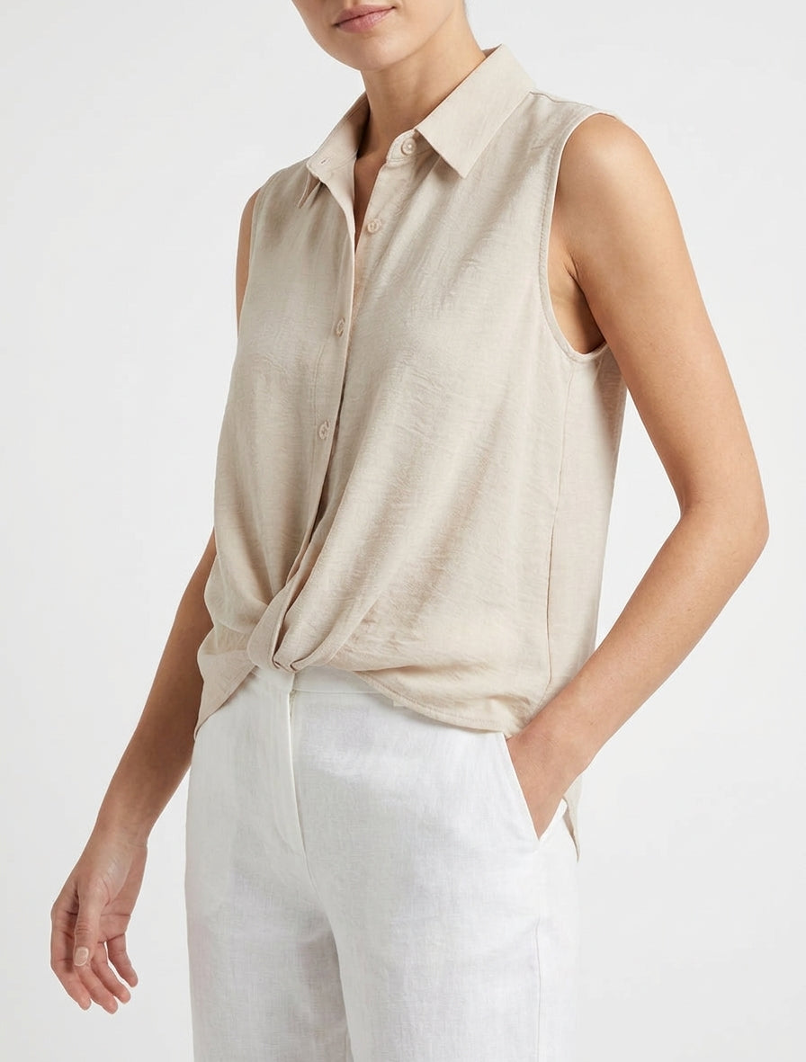 Top fluido effetto annodato - Beige