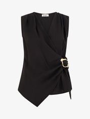 Top croisé à empiècement bijou - Noir - 1