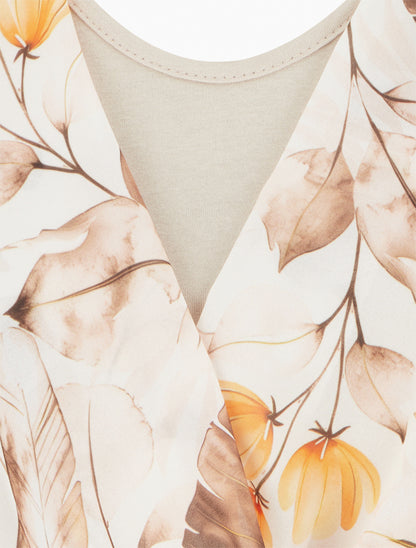 Top imprimé feuilles à manches volantées - Camel - 3