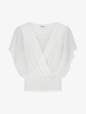 Top uni à manches volantées - Blanc - 1