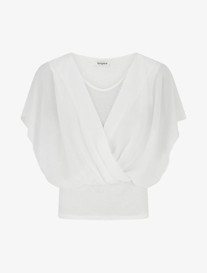 Top uni à manches volantées - Blanc - 1