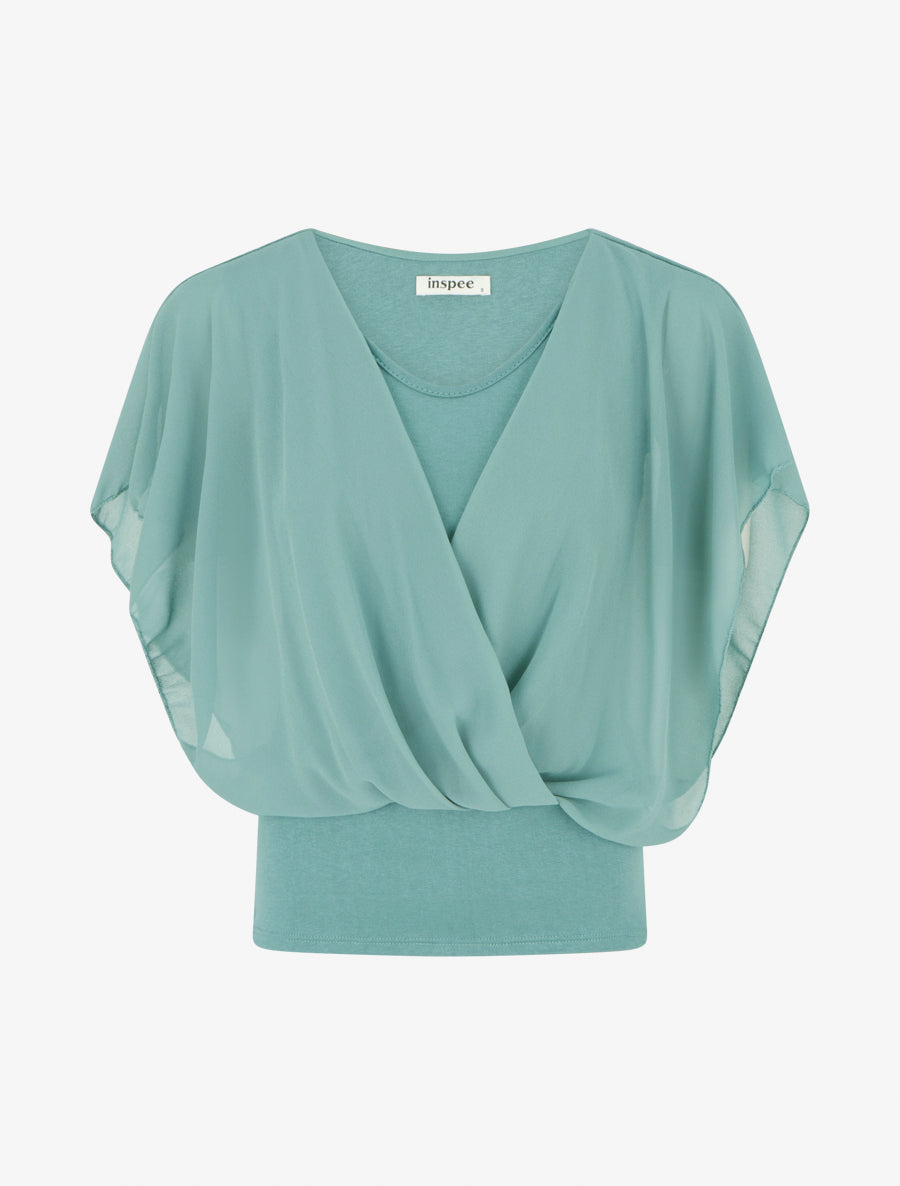 Top uni à manches volantées - Turquoise - 1