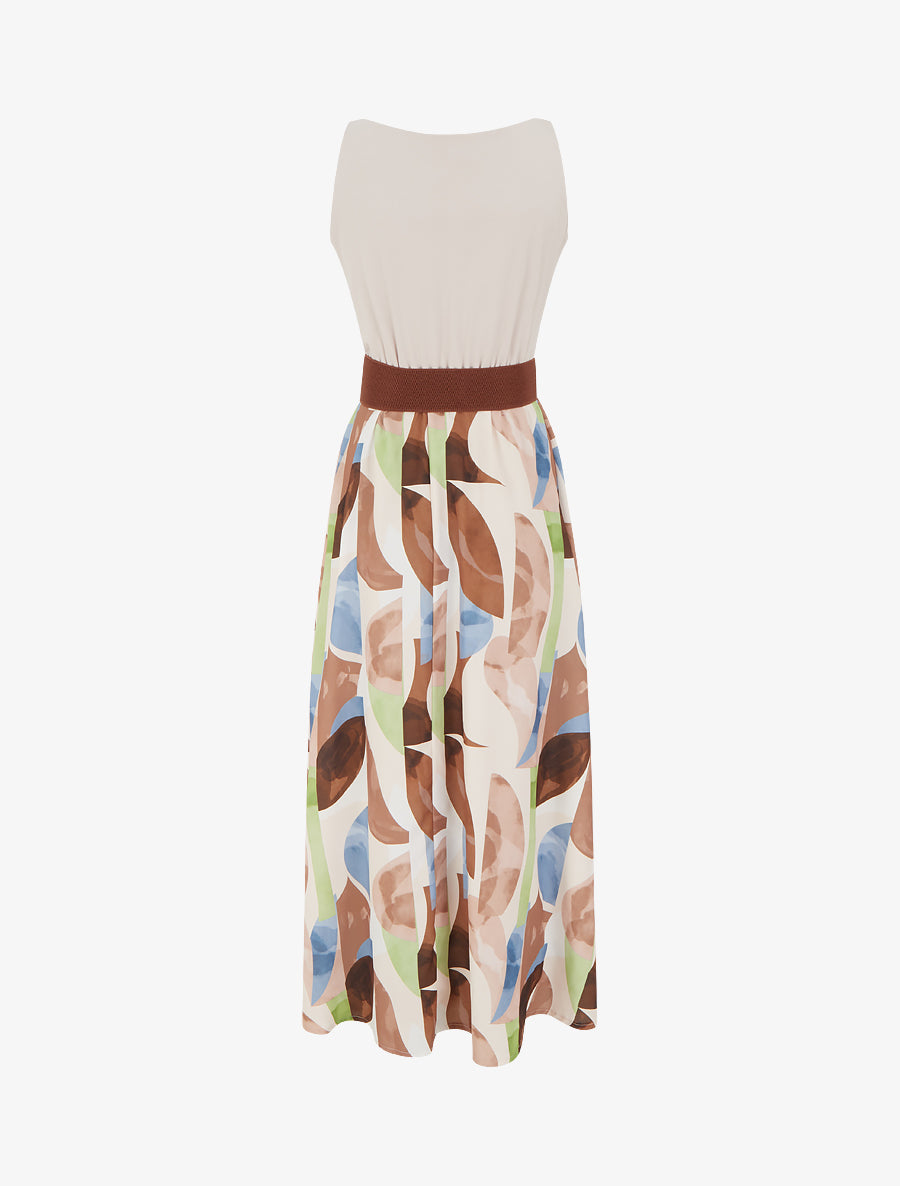 Robe imprimé fantaisie à bretelles en simili - Beige - 2