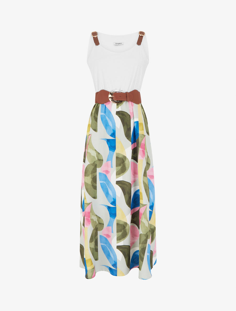 Robe imprimé fantaisie à bretelles en simili - Kaki - 1