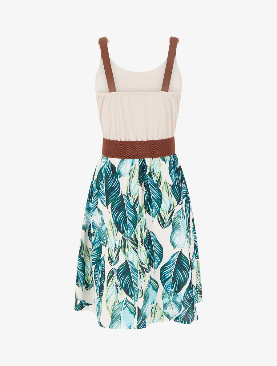Robe mi-longue imprimée à bretelles en simili - Vert - 2