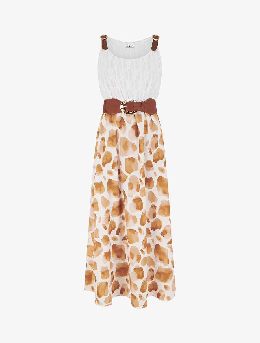 Robe longue à imprimé girafe et bretelles simili - Marron - 1