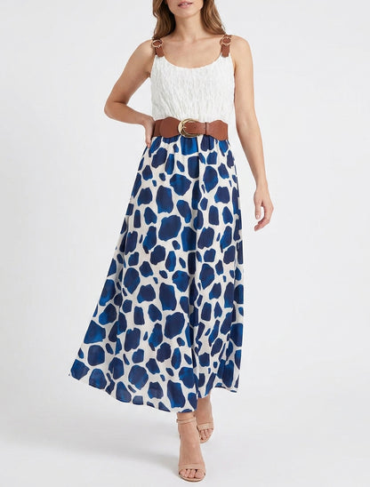 Abito lungo con stampa giraffa e spalline similpelle - Marina