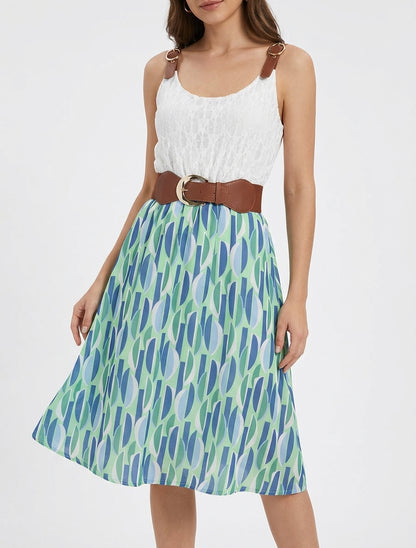 Abito midi con stampa grafica e spalline in similpelle - Verde acqua