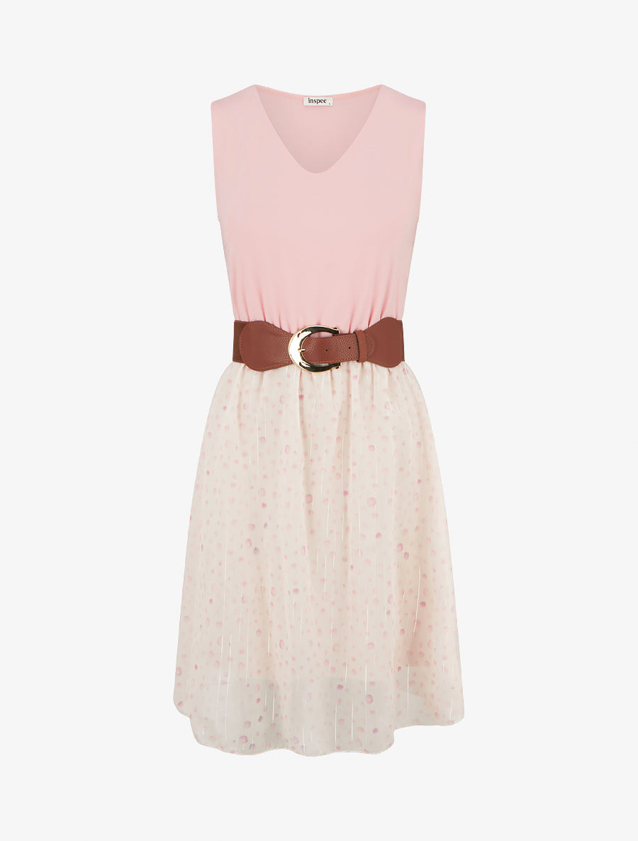 Robe coupe évasée imprimé pois fantaisies - Rose - 1