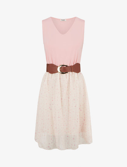 Robe coupe évasée imprimé pois fantaisies - Rose - 1