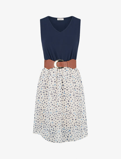 Robe coupe évasée imprimé pois fantaisies - Marine - 1