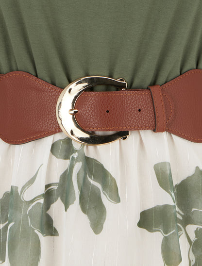 Robe coupe évasée imprimé floral - Kaki - 3