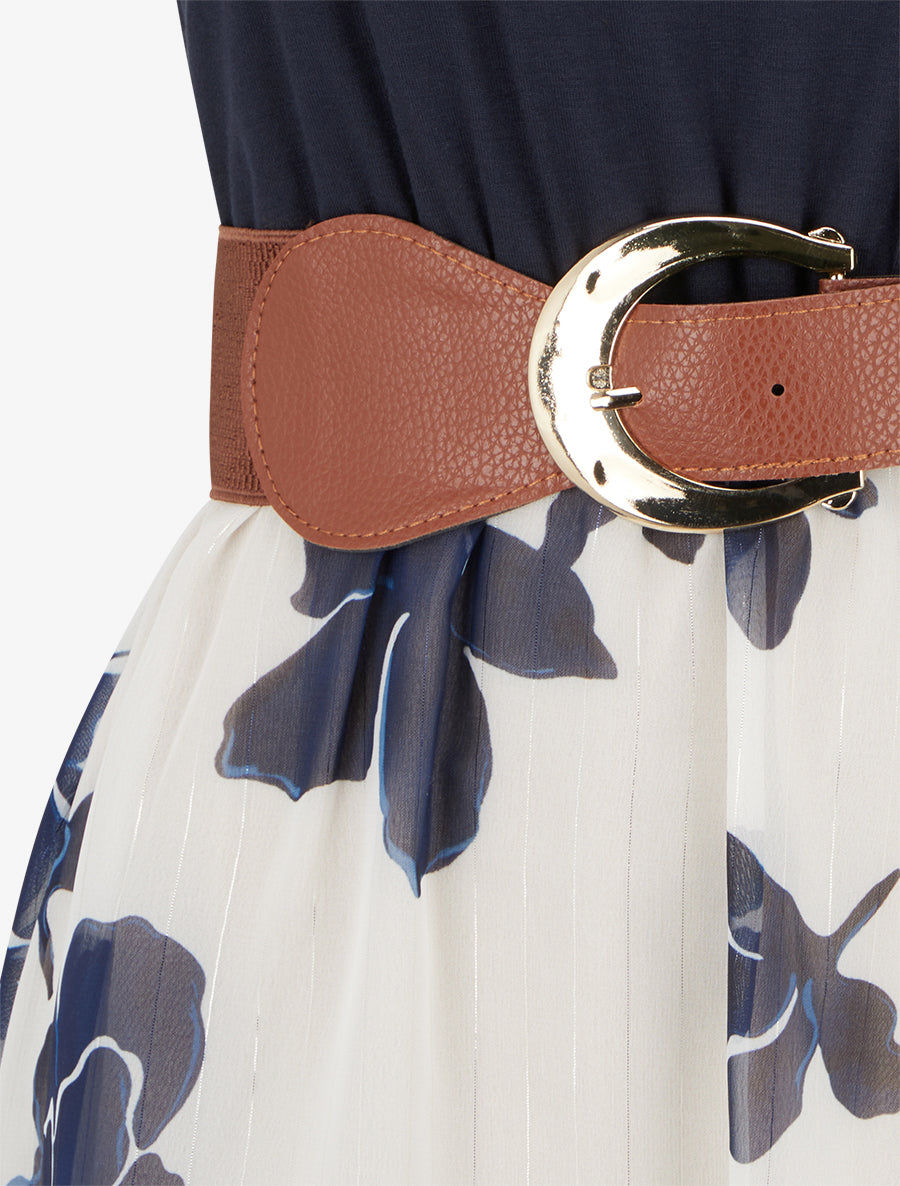 Robe coupe évasée imprimé floral - Marine - 3