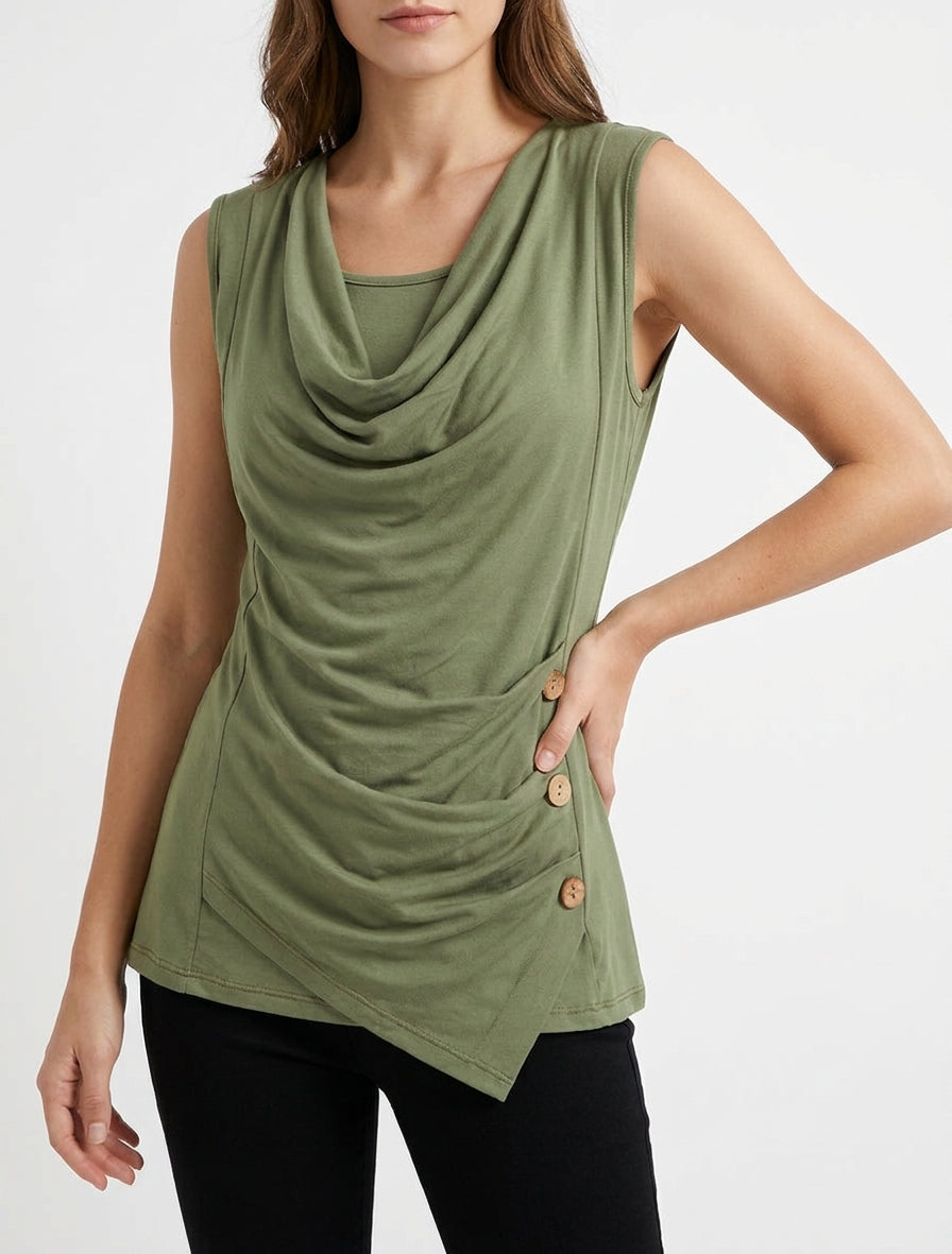 Top senza maniche con scollo rotondo - Cachi