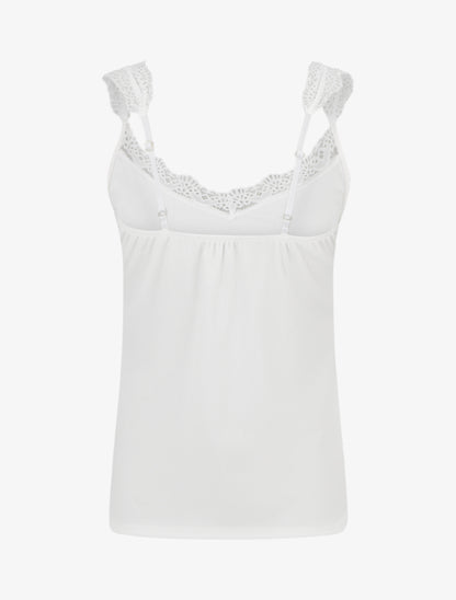 Débardeur côtelé à bretelles en dentelle - Blanc - 2
