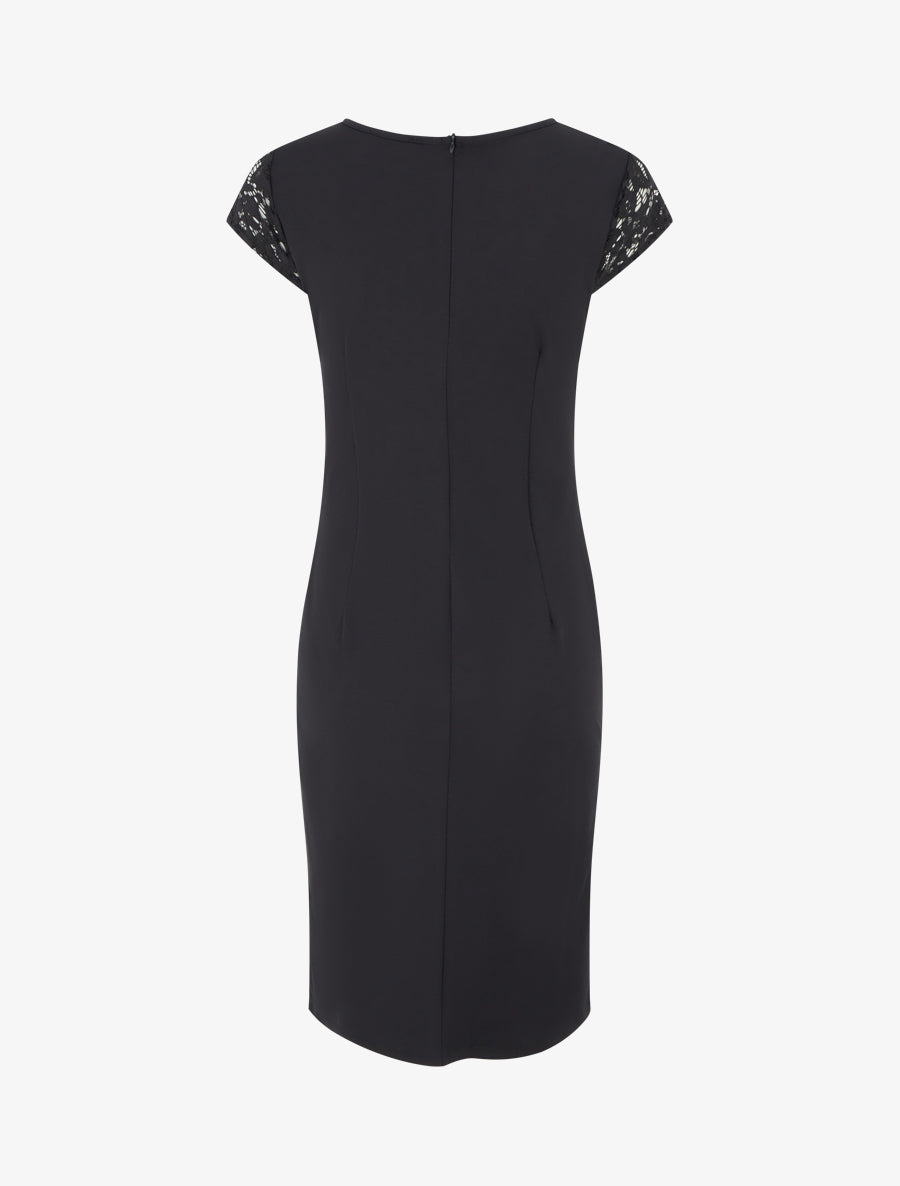 Robe ajustée à dentelle et drapé - Noir - 2