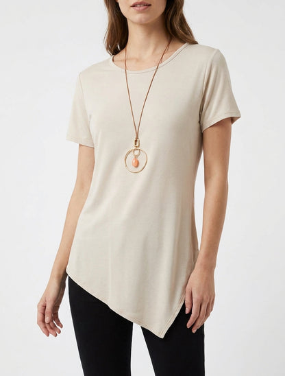 Top a maniche corte con orli asimmetrici - Beige