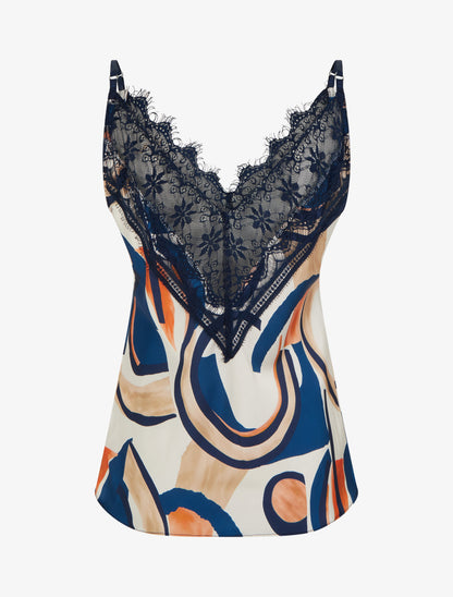 Caraco con stampa astratta e pizzo sul retro - Marina