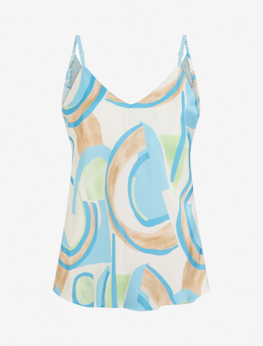 Caraco imprimé abstrait à dentelle au dos - Bleu ciel - 1