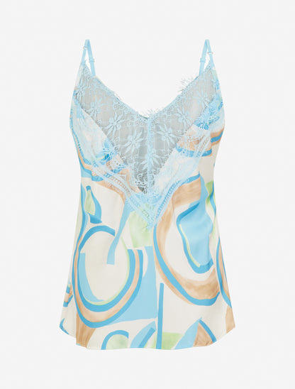 Caraco imprimé abstrait à dentelle au dos - Bleu ciel - 2