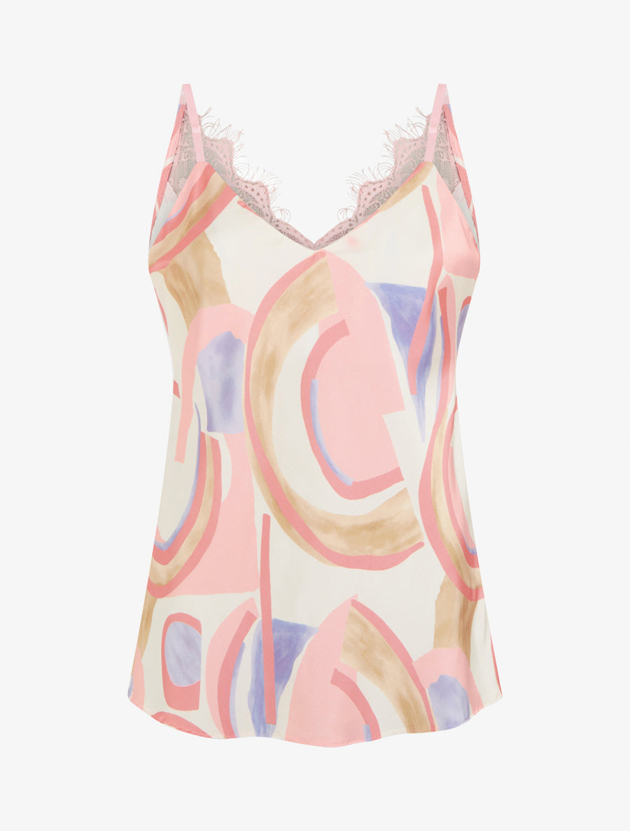 Caraco imprimé abstrait à dentelle au dos - Rose - 1