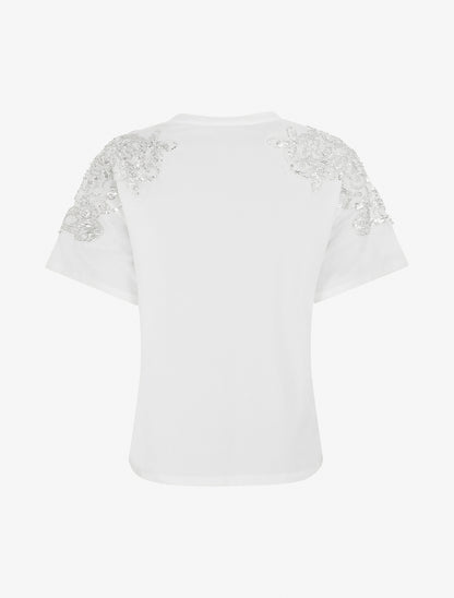T-shirt manches courtes à épaules strassées - Blanc - 2