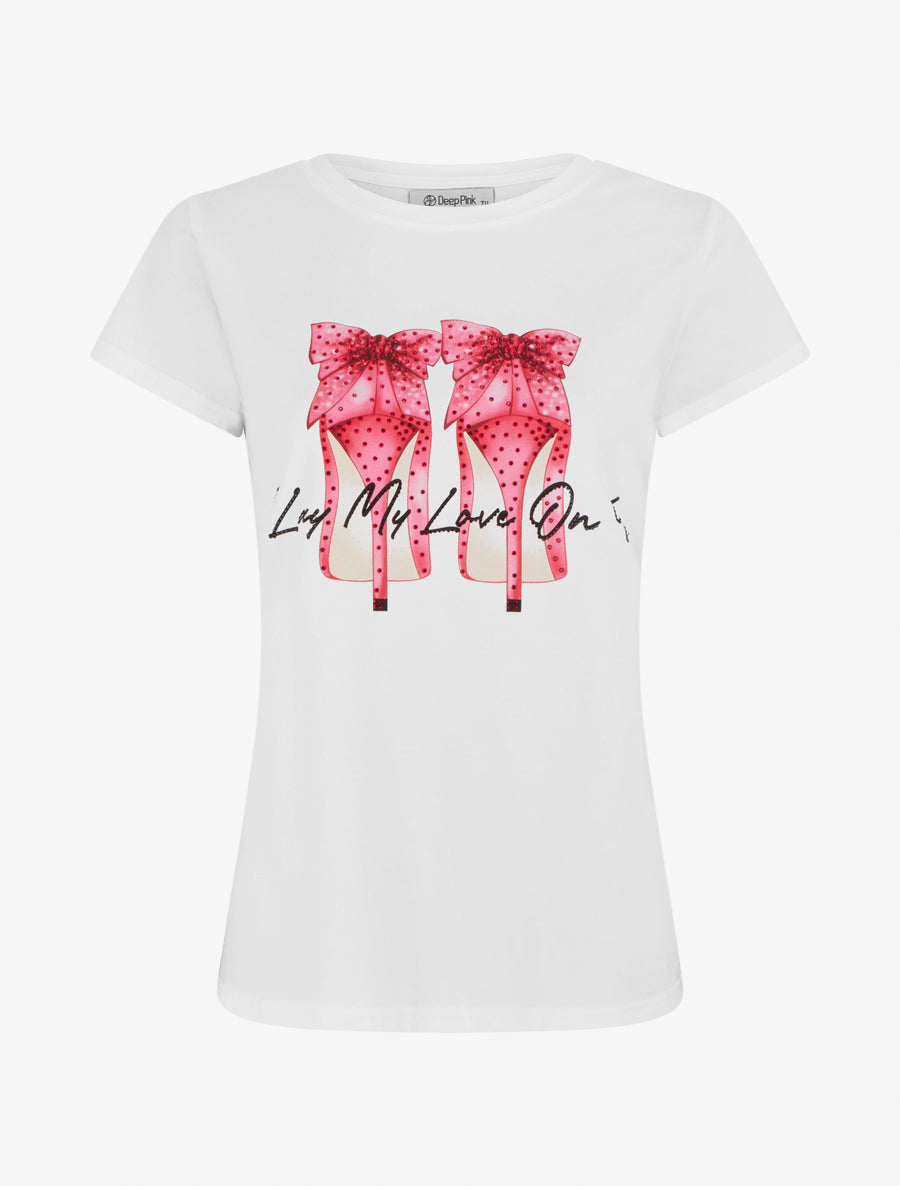 T-shirt à strass et motif stiletto - Blanc - 1