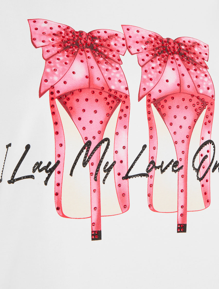 T-shirt à strass et motif stiletto - Blanc - 3