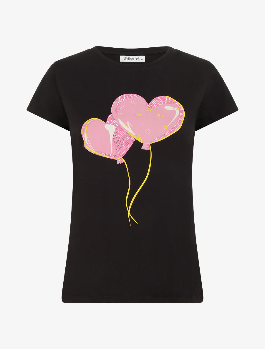 T-shirt à motif coeurs - Noir - 1