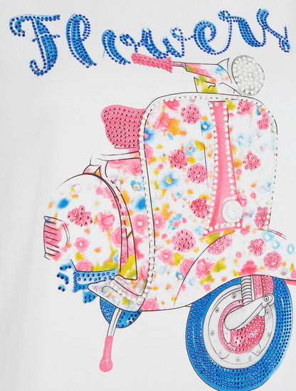 T-shirt à motif scooter strassé - Blanc - 3