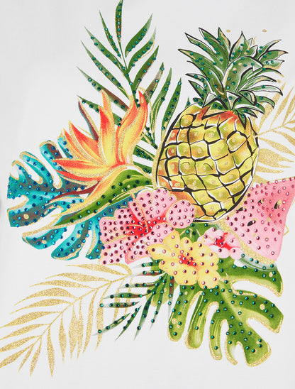 T-shirt imprimé fruits et strass - Blanc - 3