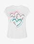 T-shirt floqué et 3 coeurs strassés - Blanc - 1