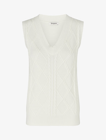 Pull sans manches droit à col V - Écru - 1