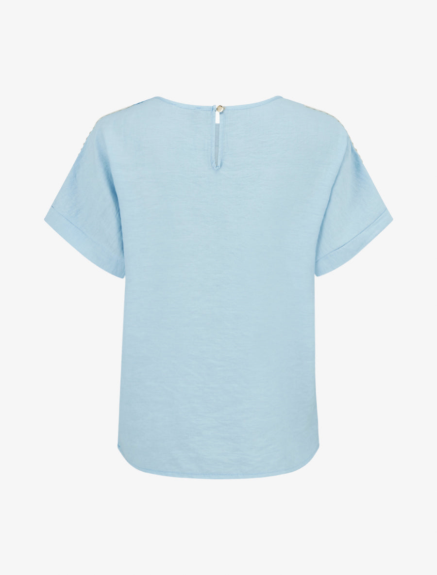 Top manches courtes à broderies ajourés - Bleu ciel - 2