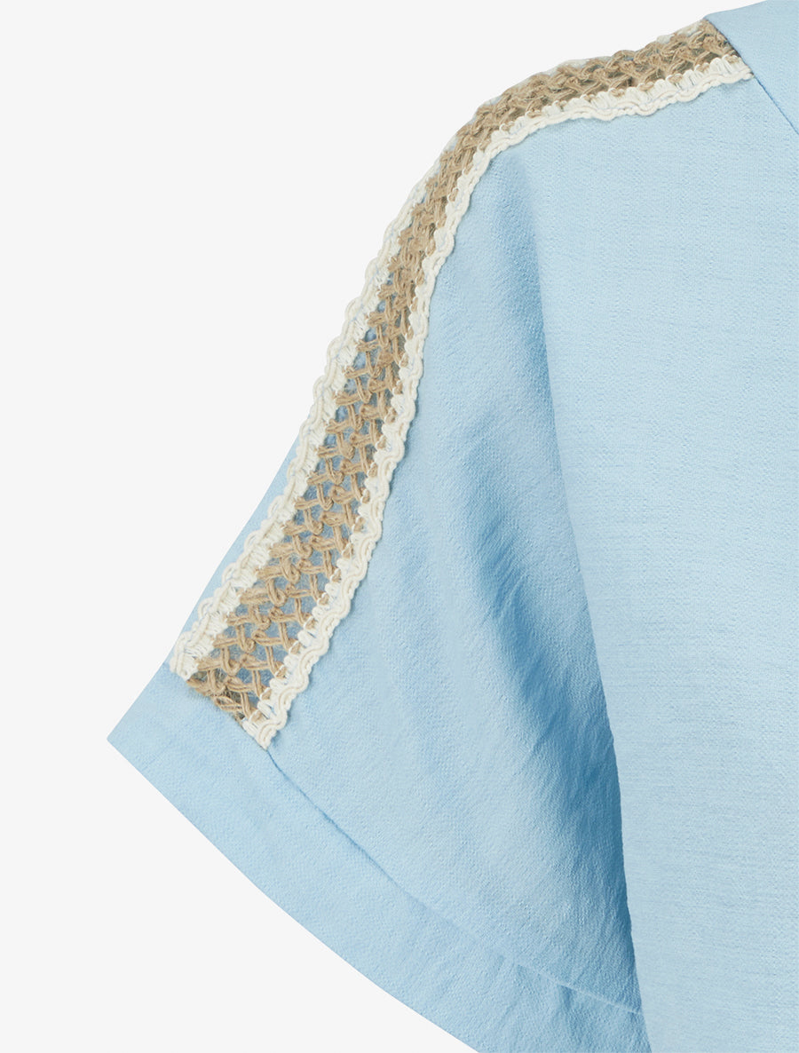 Top manches courtes à broderies ajourés - Bleu ciel - 3